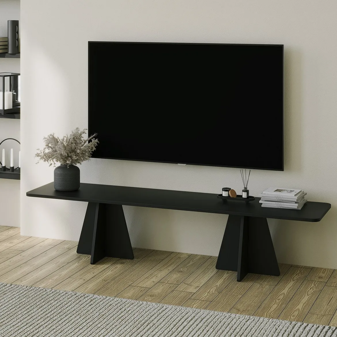 Mobile Porta tv Nero Peso Supportato 40 kg Installazione a Terra 180x42x40h cm, - Cairano