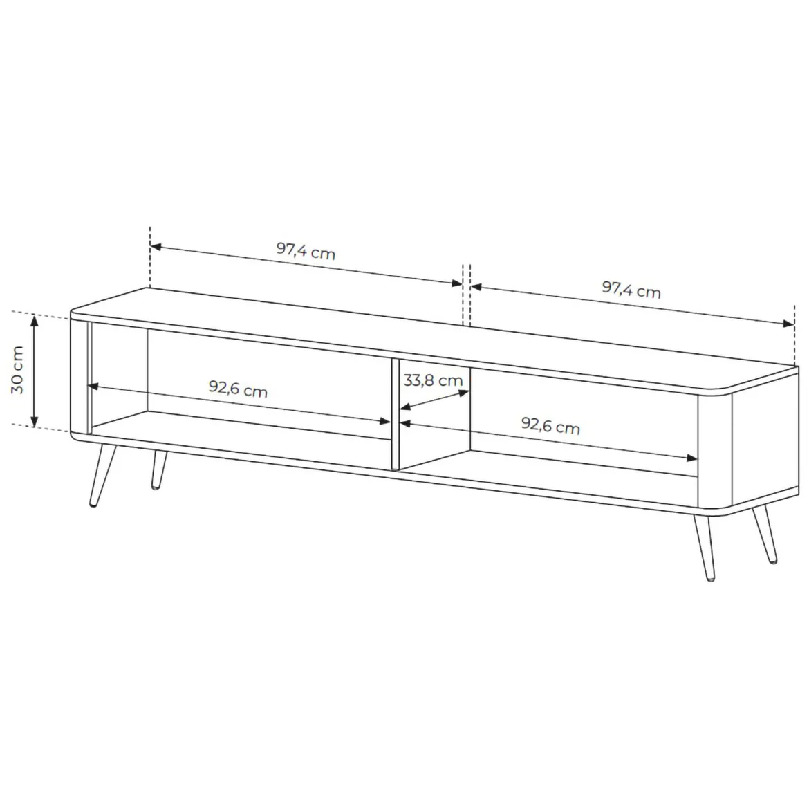 Mobile Porta tv Nero 2 Ripiani 2 Ante 200x38x51h cm, Ante Effetto Rigato con Piedini - Kala