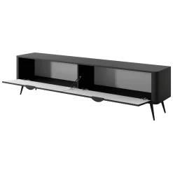 Mobile Porta tv Nero 2 Ripiani 2 Ante 200x38x51h cm, Ante Effetto Rigato con Piedini - Kala