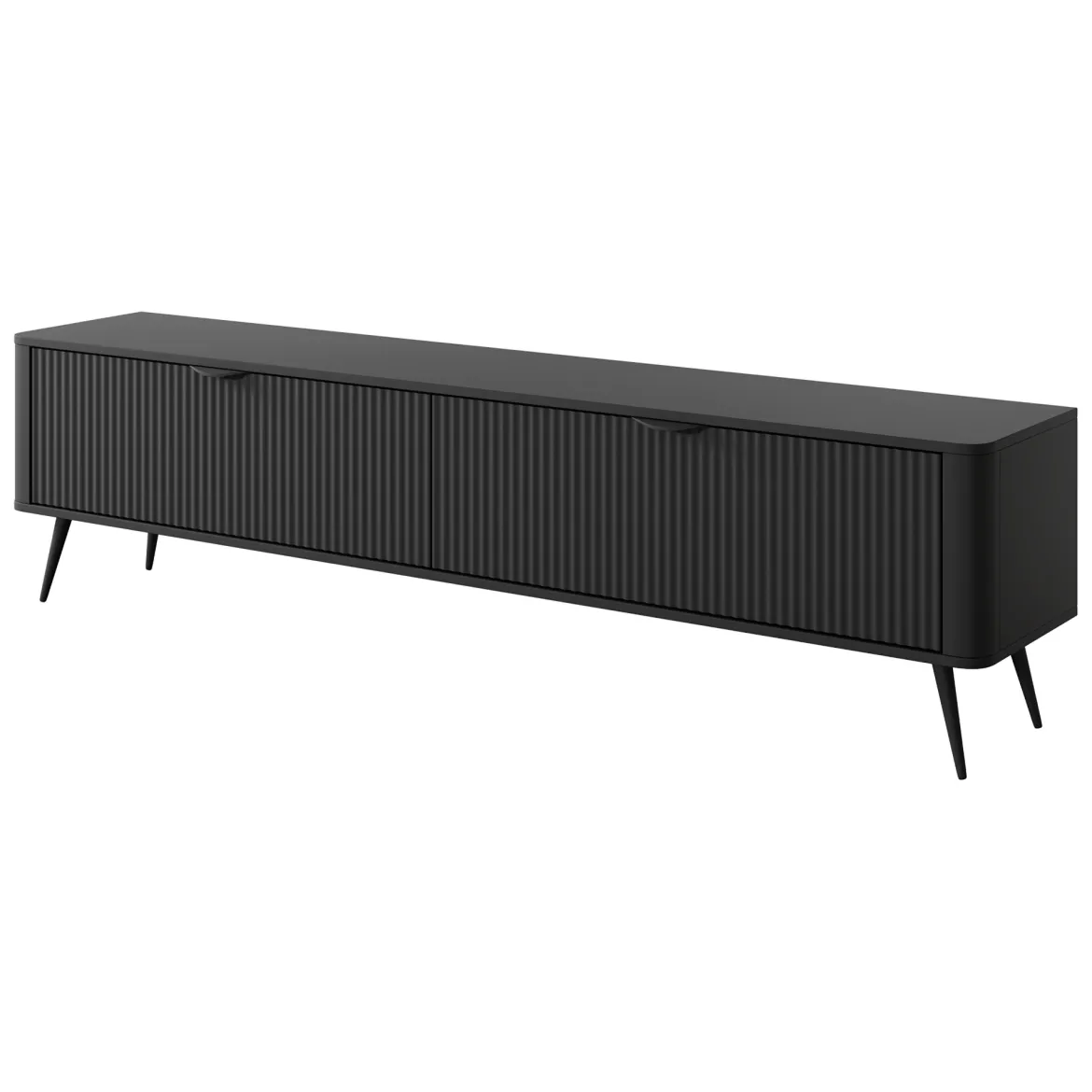Mobile Porta tv Nero 2 Ripiani 2 Ante 200x38x51h cm, Ante Effetto Rigato con Piedini - Kala