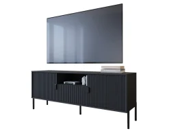 Mobile Porta tv Nero un Cassetto Ripiani 155x40x69h cm, 2 Ante - Rabattone