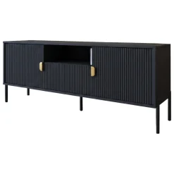 Mobile Porta tv Nero un Cassetto Ripiani 155x40x69h cm, 2 Ante - Rabattone
