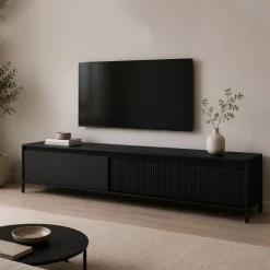 Mobile Porta tv Nero un Ripiano 200.5x42x60h cm, Cassetti - Ronca