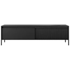 Mobile Porta tv Nero un Ripiano 2 Ante 187x40x53h cm, Ante Effetto Rigato - Kami