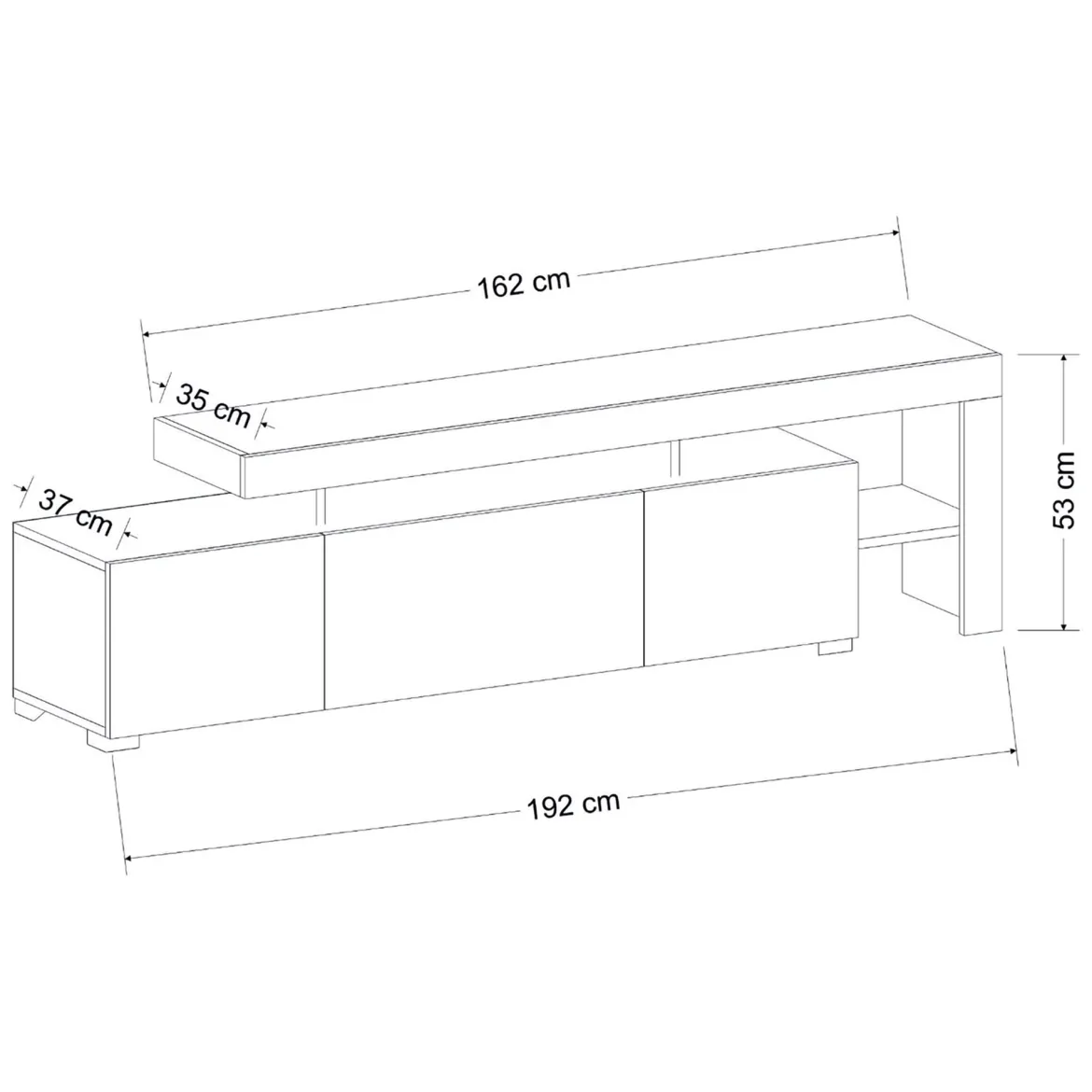 Mobile Porta tv Nero un Ripiano 3 Ante 192x37x53h cm, Luci led Incluse - Trasacco