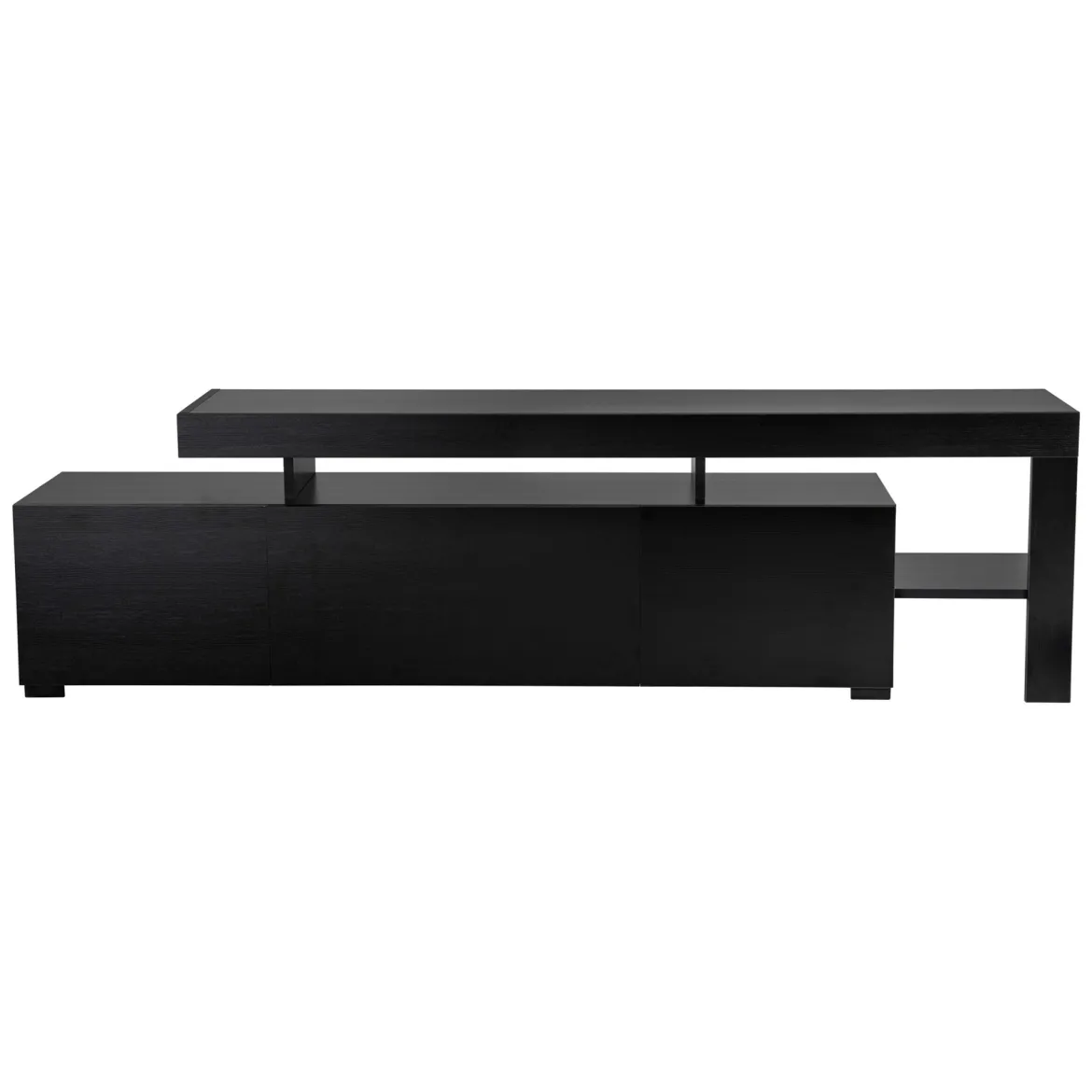 Mobile Porta tv Nero un Ripiano 3 Ante 192x37x53h cm, Luci led Incluse - Trasacco