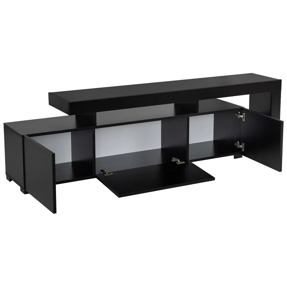 Mobile Porta tv Nero un Ripiano 3 Ante 192x37x53h cm, Luci led Incluse - Trasacco