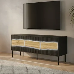 Mobile porta TV Novoli, 144x40 h62 cm, Nero e Rovere Nodi