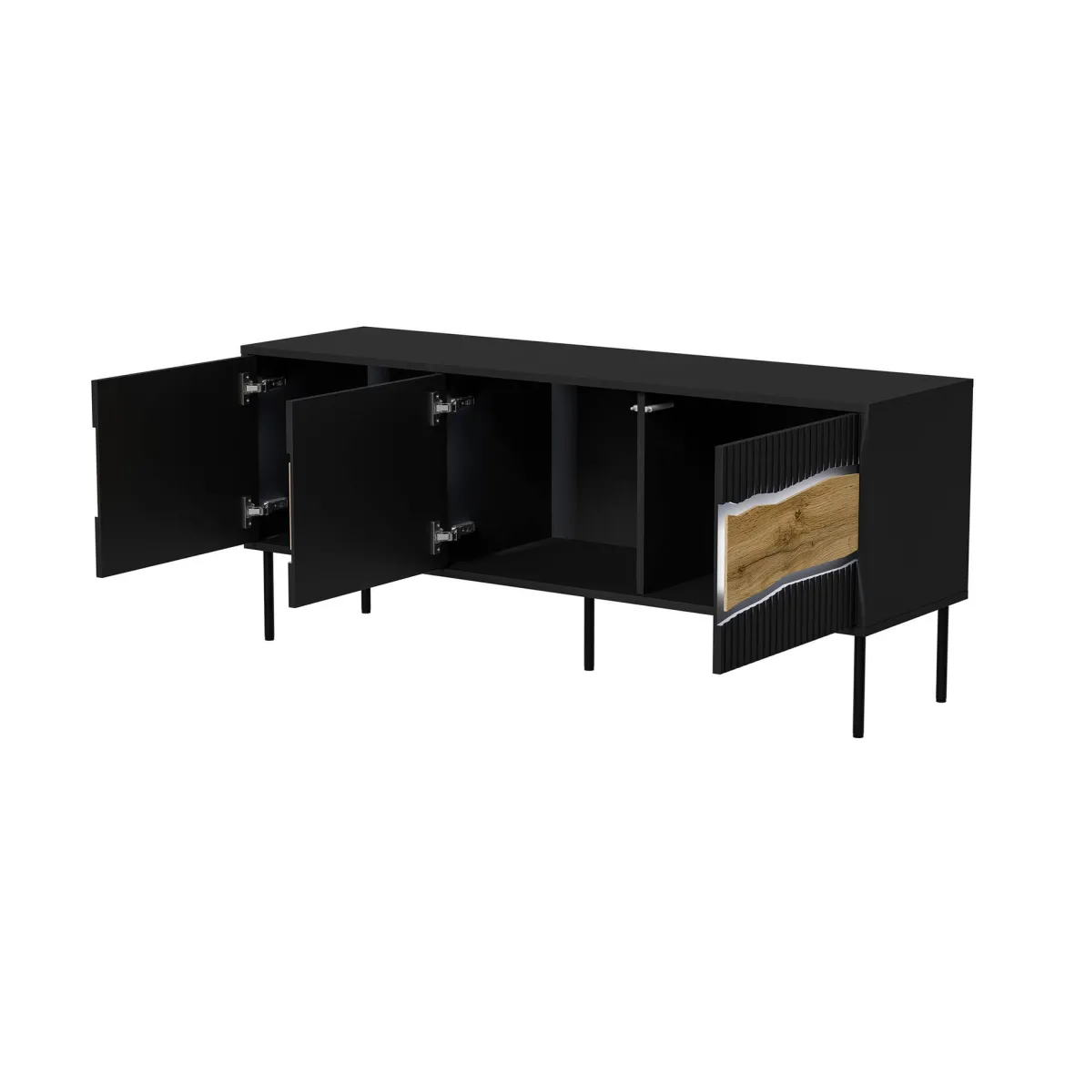 Mobile porta TV Novoli, 144x40 h62 cm, Nero e Rovere Nodi