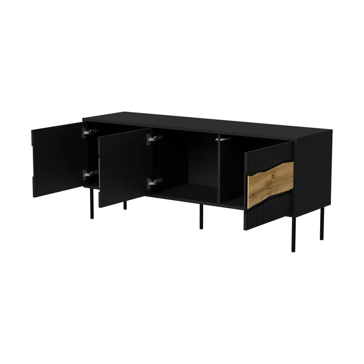Mobile porta TV Novoli, 144x40 h62 cm, Nero e Rovere Nodi