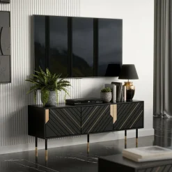 Mobile porta TV Perito, 154x40 h55 cm, Nero e Oro