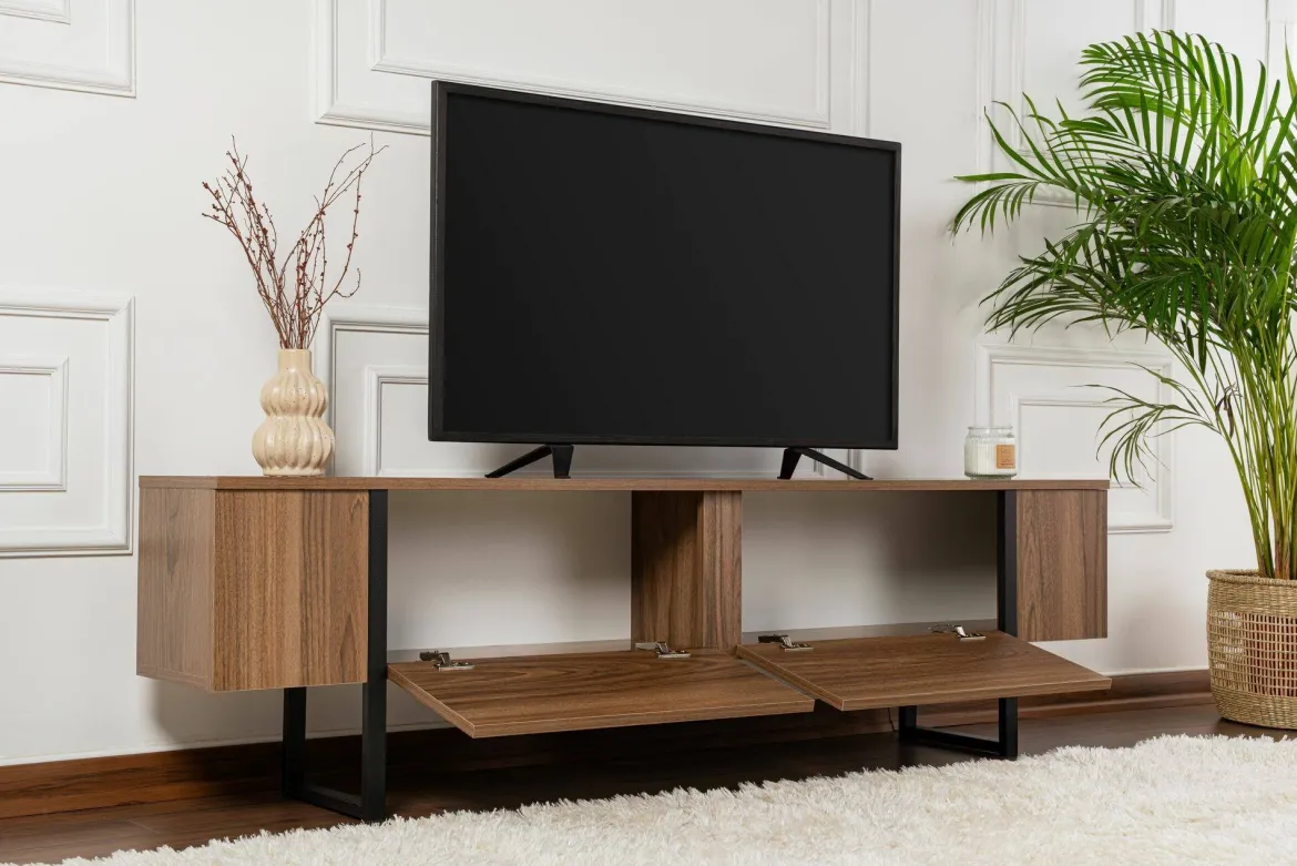 Mobile porta TV Tarquin, 180x30 h50 cm, Noce e Nero