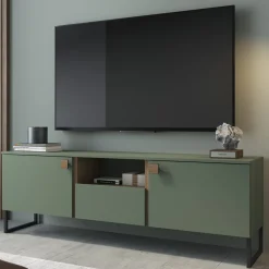 Mobile Porta tv Verde Marrone Rovere un Cassetto 2 Ante 179x40x60h cm, 3 Vani - Muravera