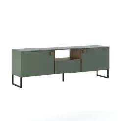 Mobile Porta tv Verde Marrone Rovere un Cassetto 2 Ante 179x40x60h cm, 3 Vani - Muravera