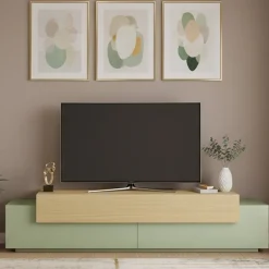 Mobile Porta tv Verde 3 Ripiani 4 Vani 200x45x51.5h cm, 3 Ante - Cassino