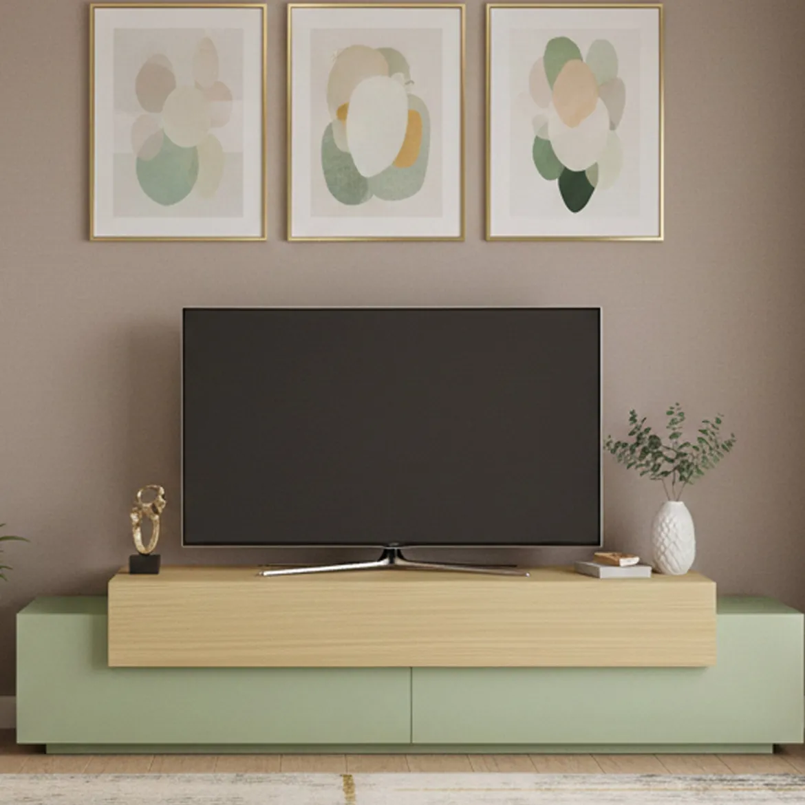 Mobile Porta tv Verde 3 Ripiani 4 Vani 200x45x51.5h cm, 3 Ante - Cassino