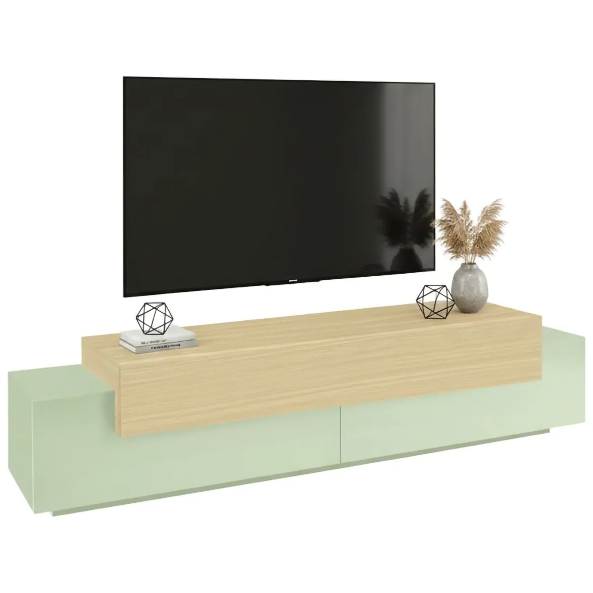 Mobile Porta tv Verde 3 Ripiani 4 Vani 200x45x51.5h cm, 3 Ante - Cassino