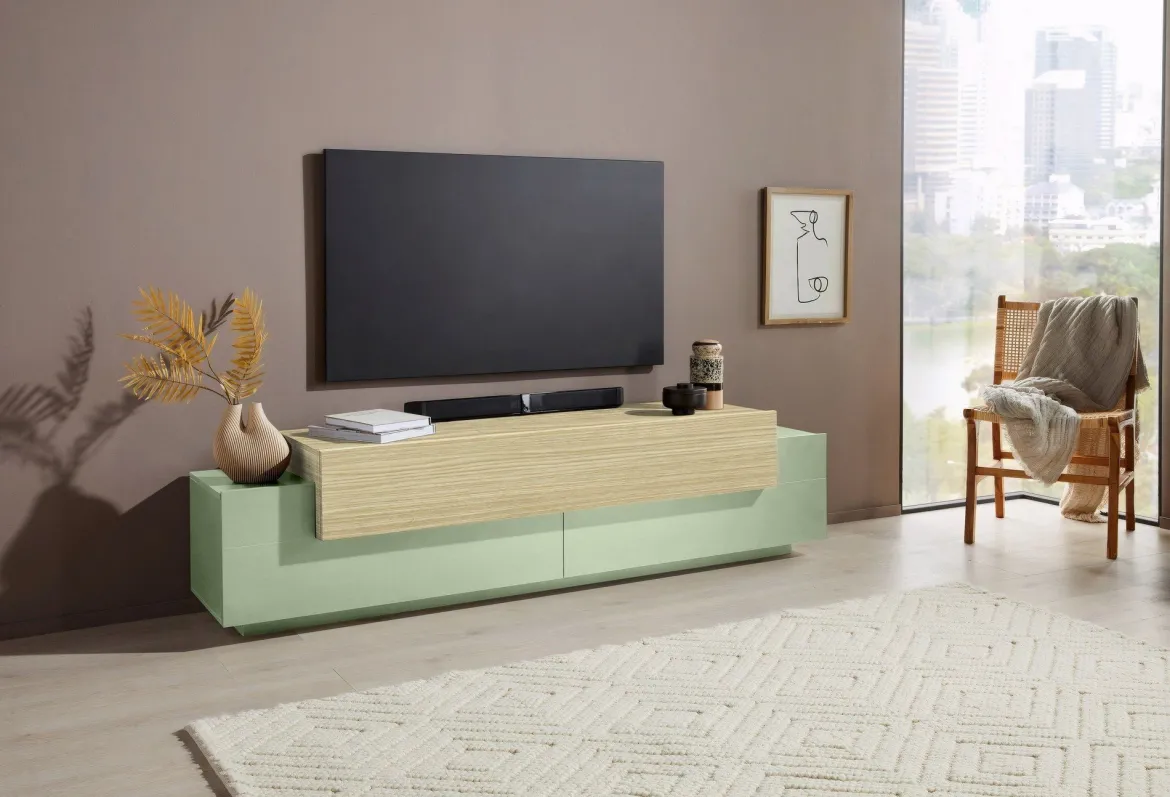 Mobile Porta tv Verde 3 Ripiani 4 Vani 200x45x51.5h cm, 3 Ante - Cassino