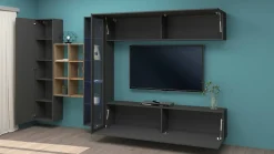 Mobile salotto 4 ante 280cm antracite e acero - Alessano