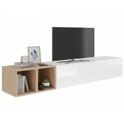 Mobile salotto in legno e metallo 194cm bianco lucido e rovere - Koguma