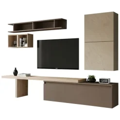 Mobile salotto in legno e metallo 276cm bianco lucido e ardesia - Anemolo