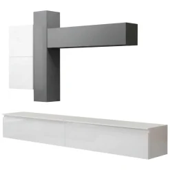 Mobile salotto in legno e metallo 276cm bianco lucido e ardesia - Anemolo
