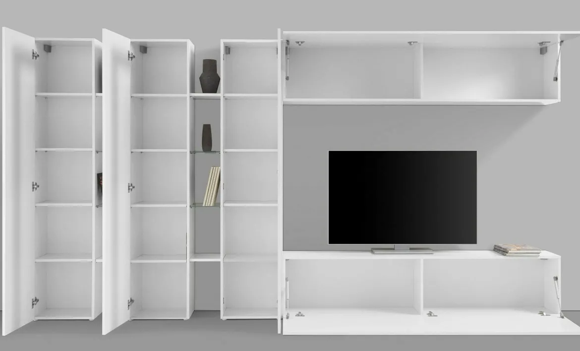 Mobile salotto moderno 340cm bianco lucido - Carretto