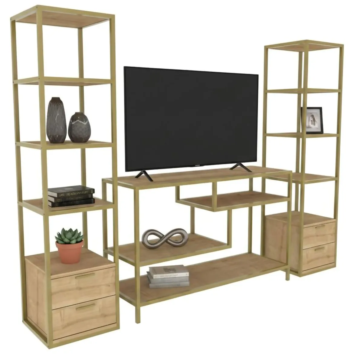 Mobile salotto moderno 198cm oro e quercia - Felion