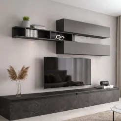 Mobile salotto 6 ripiani 276cm ardesia e grigio scuro - Gilma