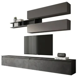 Mobile salotto 6 ripiani 276cm ardesia e grigio scuro - Gilma