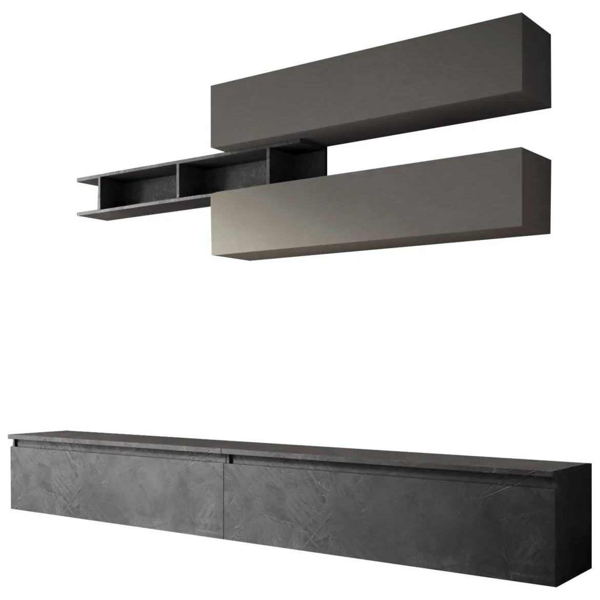 Mobile salotto 6 ripiani 276cm ardesia e grigio scuro - Gilma
