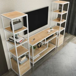 Mobile salotto 12 ripiani 198cm bianco e rovere - Felion