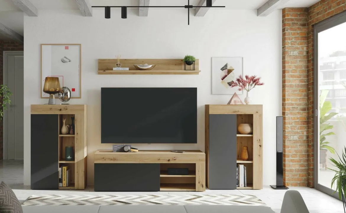 Mobile salotto ripiani regolabili 260cm legno e antracite - Atex