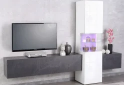 Mobile salotto smart 265cm bianco lucido e ardesia - Abramo