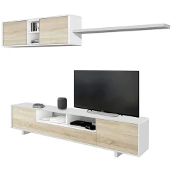 Mobile soggiorno in legno 200cm bianco lucido e rovere - Angora