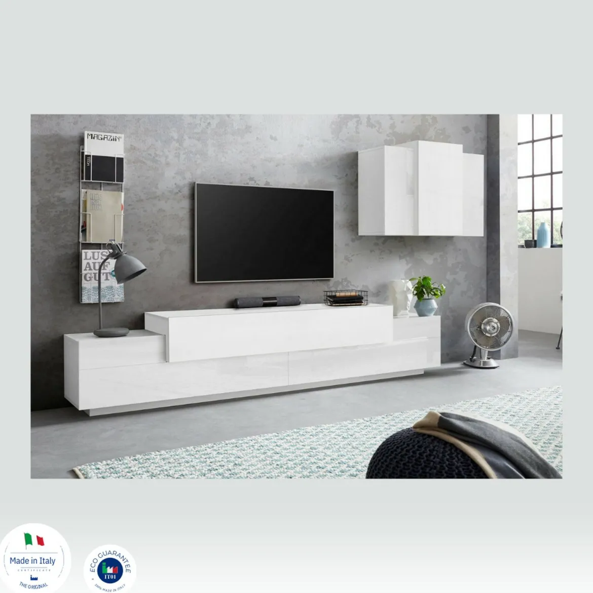 Mobile soggiorno in legno 240cm bianco lucido - Alaskino