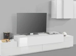 Mobile soggiorno in legno 240cm bianco lucido - Alaskino