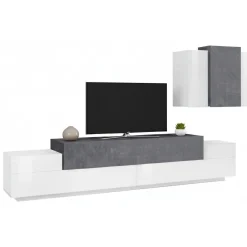 Mobile soggiorno in legno 240cm bianco lucido e ardesia - Alaskino