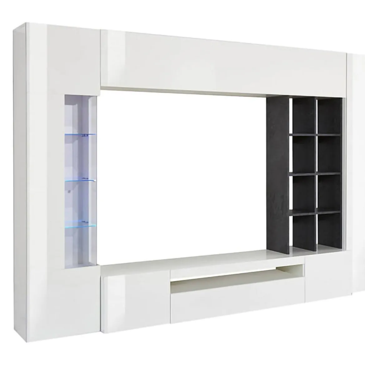 Mobile soggiorno moderno 290cm bianco lucido e ardesia - Andy