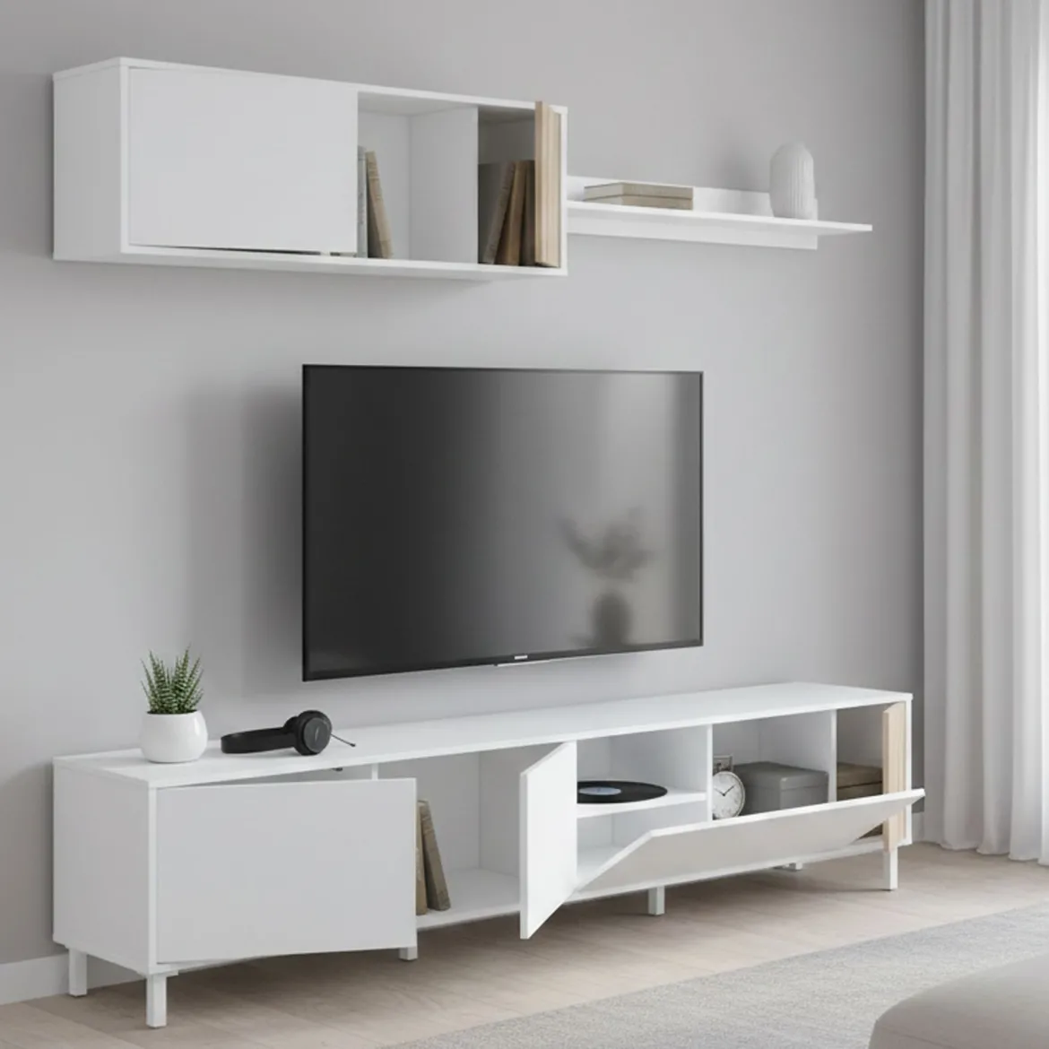 Mobile soggiorno multifunzione 200cm bianco e rovere - Banari
