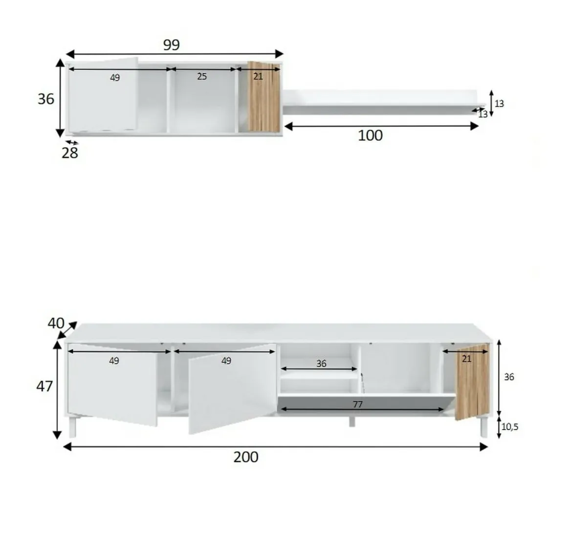 Mobile soggiorno multifunzione 200cm bianco e rovere - Banari