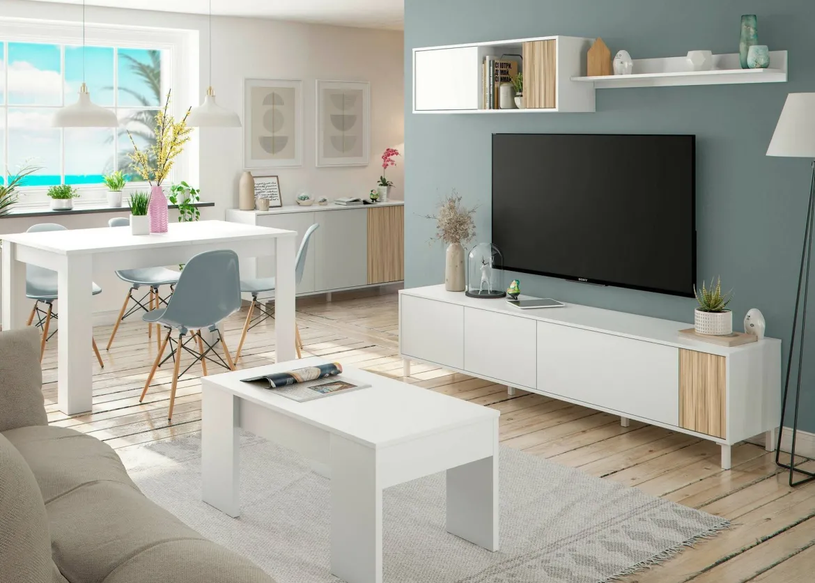 Mobile soggiorno multifunzione 200cm bianco e rovere - Banari