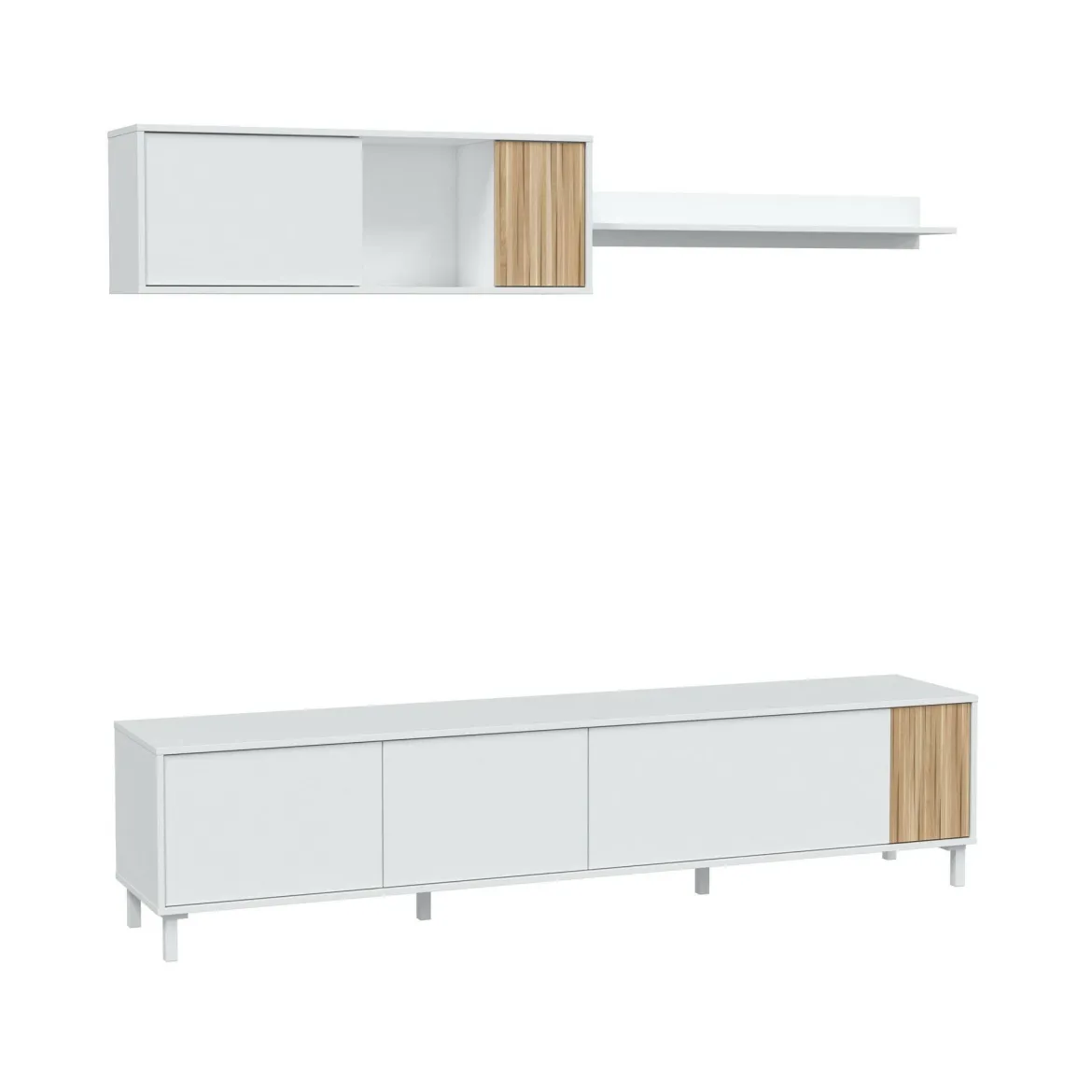 Mobile soggiorno multifunzione 200cm bianco e rovere - Banari