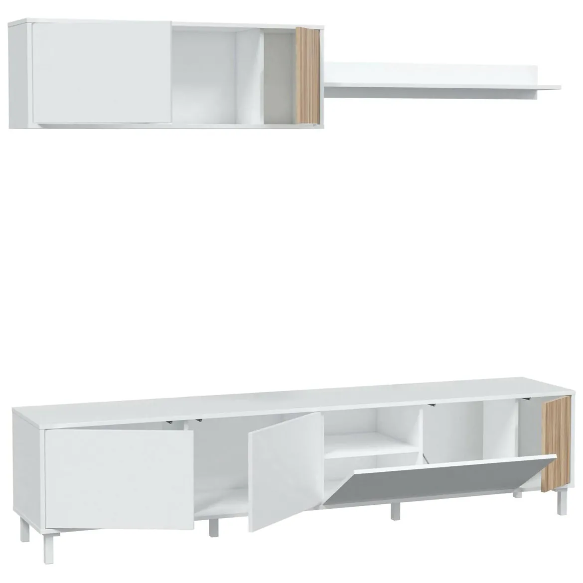 Mobile soggiorno multifunzione 200cm bianco e rovere - Banari