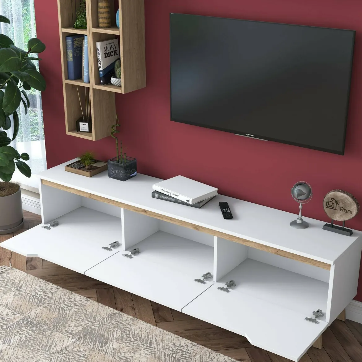 Mobile soggiorno scandi 180cm bianco e rovere - Atax