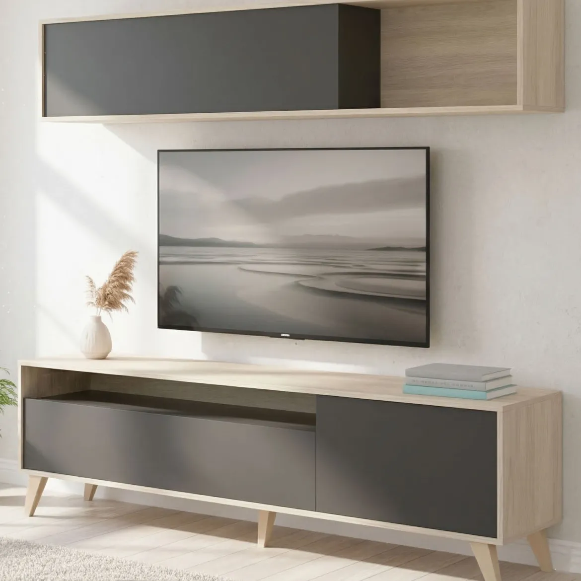 Mobile soggiorno smart 180cm antracite e legno - Arusha