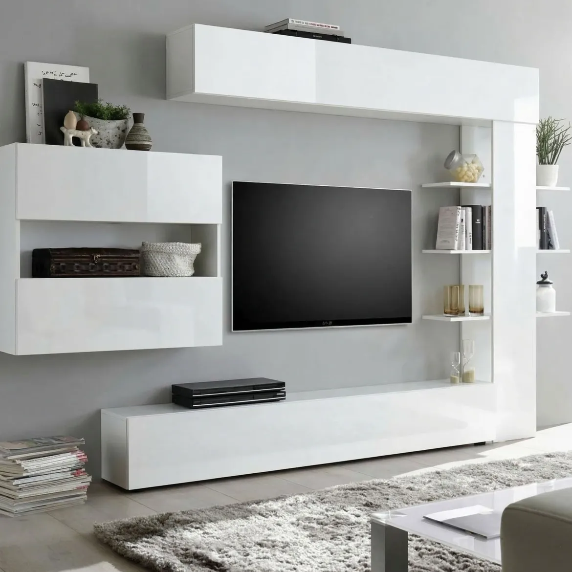 Mobile soggiorno smart 295cm bianco lucido e bianco - Aragosta