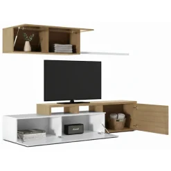 Mobile soggiorno smart 200cm rovere e bianco lucido - Amitraz