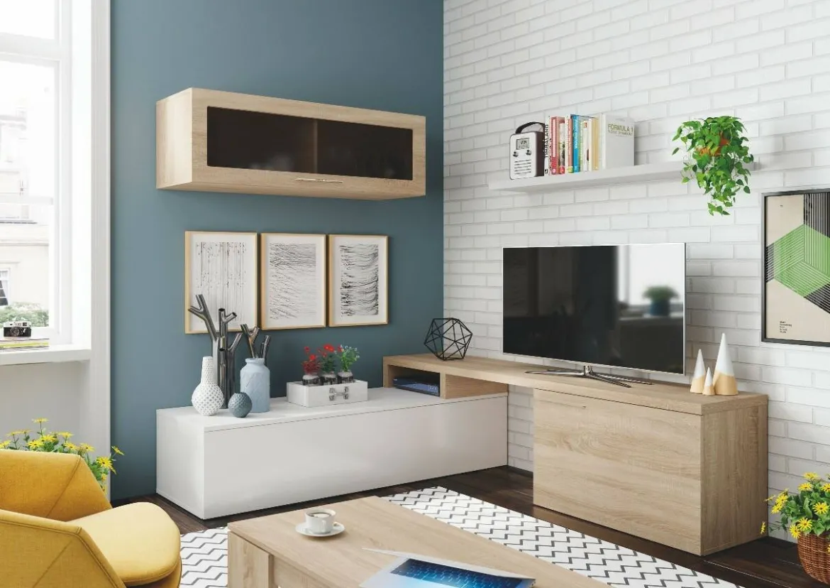 Mobile soggiorno smart 200cm rovere e bianco lucido - Amitraz
