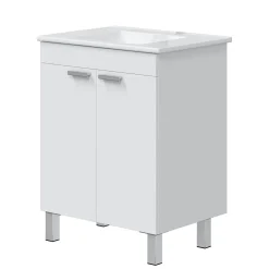 Mobile Sottolavabo Bianco Lucido 2 Ante Apertura Battente 60x45x80h cm, Piedini Alluminio - Polino